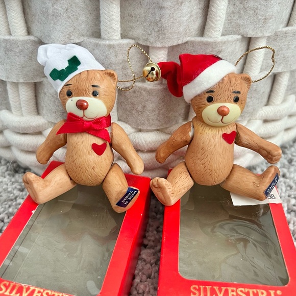 Pair of Vintage Silvestri Porcelain Teddy Bear Christmas Tree Ornaments NOS - Picture 13 of 13